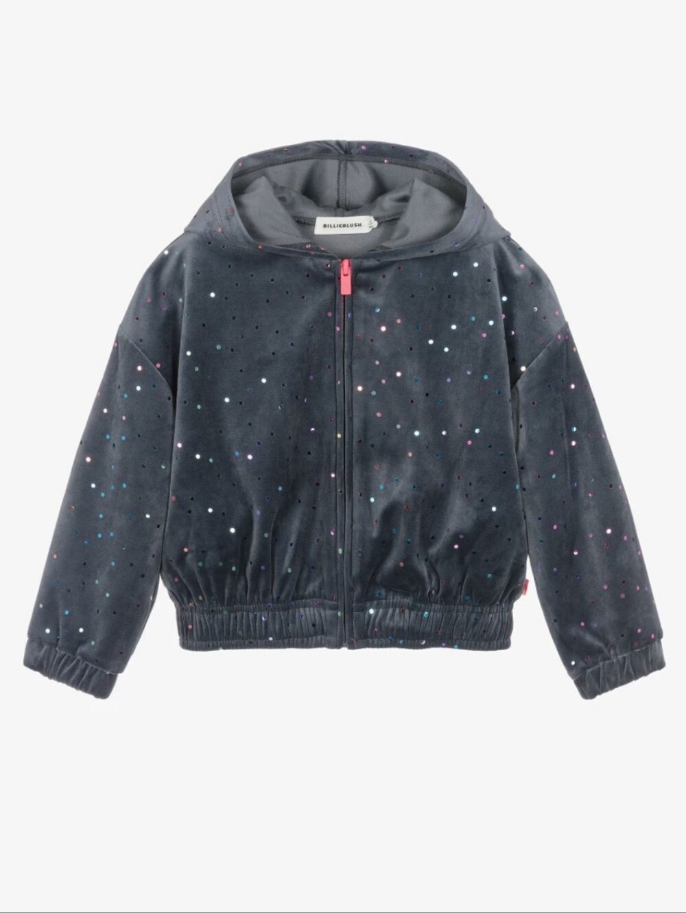 Billieblush Girls Grey Velour Zip-up Top Hoodie With Dot Sequins Size 6 EU